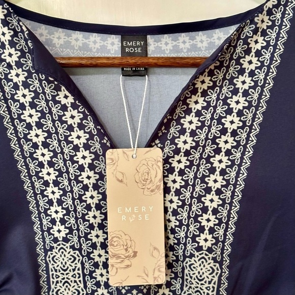 Emery Rose|NWT Blue/White Notch Neck Side Slits Summer Maxi Dress Sz M Brand NEW - Picture 2 of 5